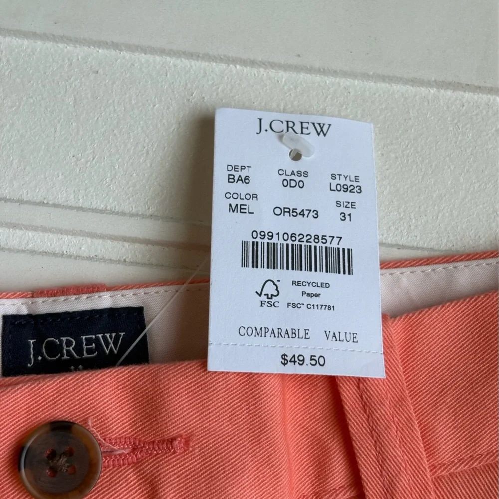 NWT J. Crew Mens Chino Shorts Size 31 Tangerine